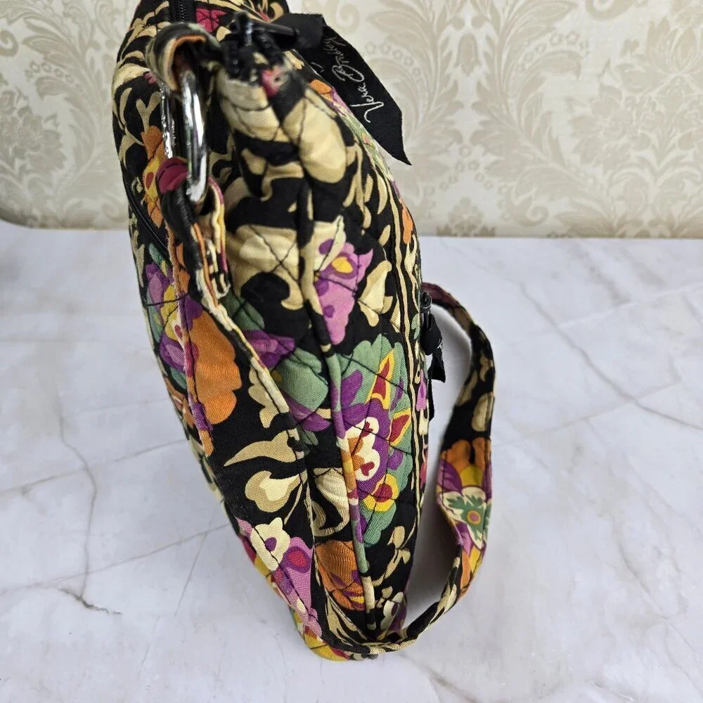 Vera Bradley Cotton Quilted Crossbody Bag Black Pink Orange Adjustable Strap